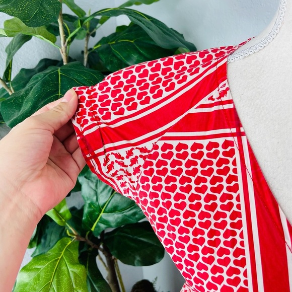 GSUS VINTAGE RED HEART VALENTINES CUPID ASYMMETRICAL WRAP DRESS WITH POM POM HEM - Picture 7 of 9